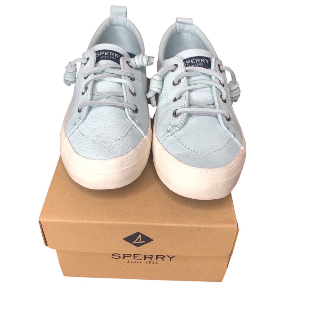 NEW Sperry Crest Vibe Sneakers Size 6 Light Ocean Blue Leather Coastal Beach NIB